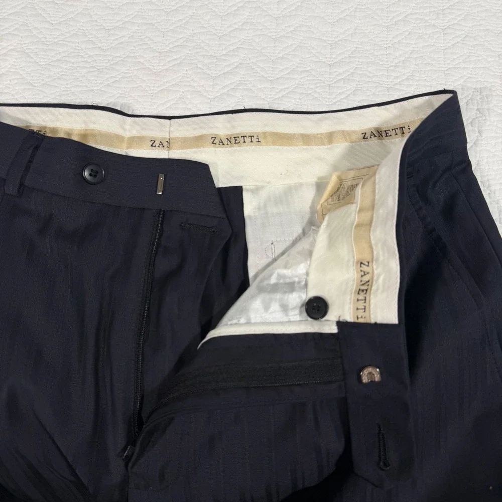 Zanetti Suit Mens 40R Navy Blue Pinstripe Super 120s Wool 3-Button 34x31 Italy‎